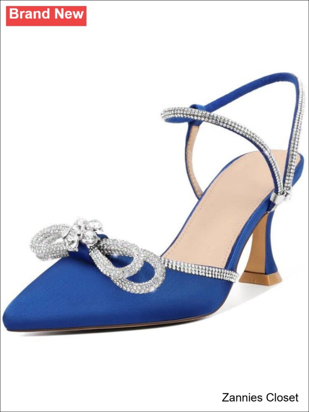 ✨ Women's Closed Toe Rhinestone Bow Slingback Kitten Heel Pumps Wedding Prom